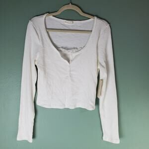 Frankee & Skylarr Womens White Ribbed Crop Top Lace Button Long Sleeve Size XL